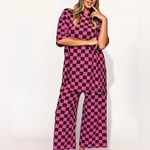Dressed in LALA Pink and Brown Checkerboard Set